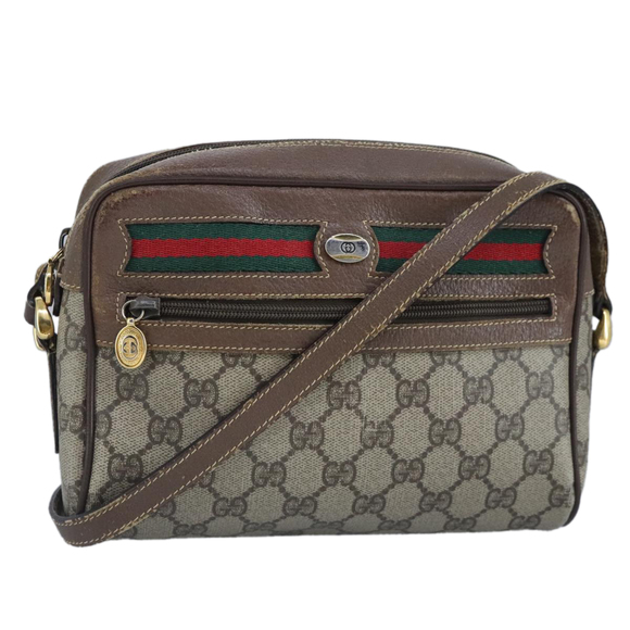 GUCCI GG Supreme Web Sherry Line Shoulder Bag PVC Beige Red 001 115 Auth 97895 - Picture 1 of 16